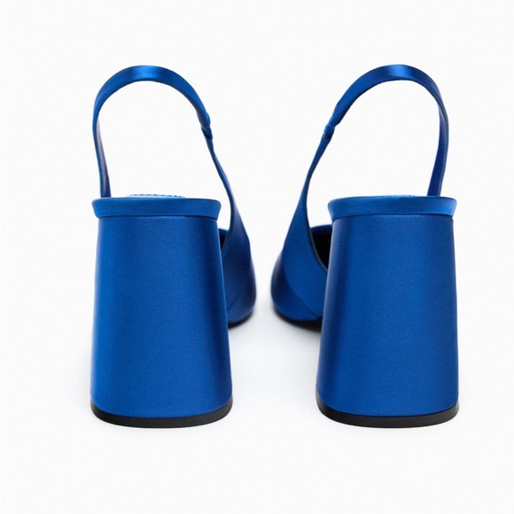 Zara BLOCK HEEL SLINGBACK SHOES. Bluish. Size 8. New with Tags. - Picture 4 of 11